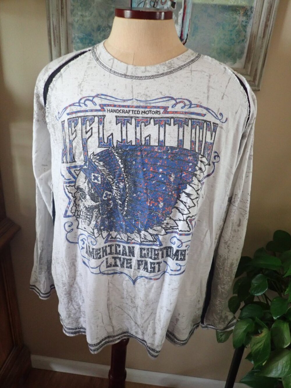 Affliction Shirt Men's XXL American Customs Live Fast Long Sleeve Graphic Tee